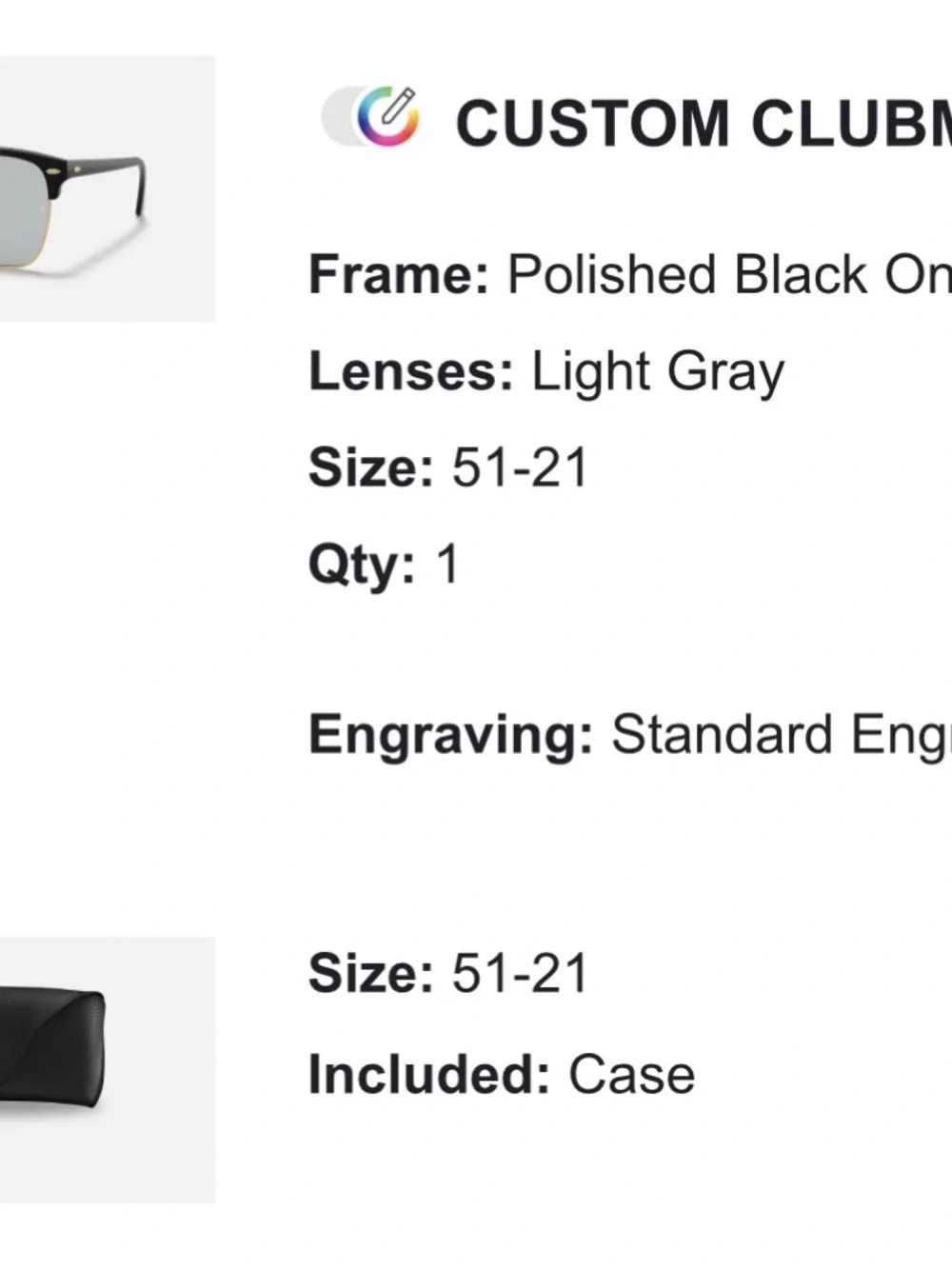 Ray-Ban Clubmaster Sunglasses in Black and Gold with Gray Lenses - Brand New